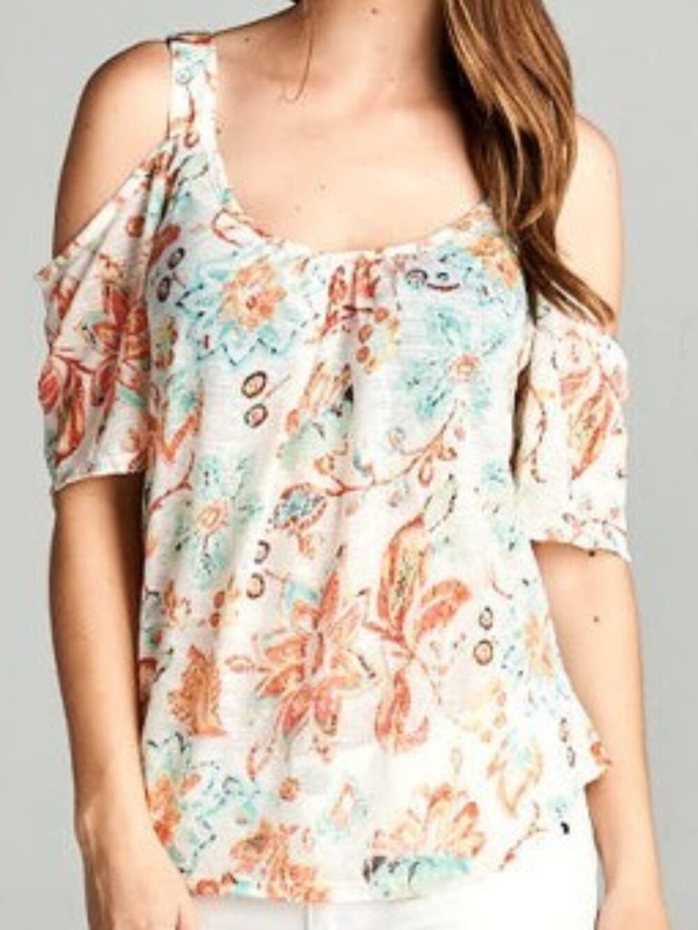 Floral Print Cold Shoulder Top